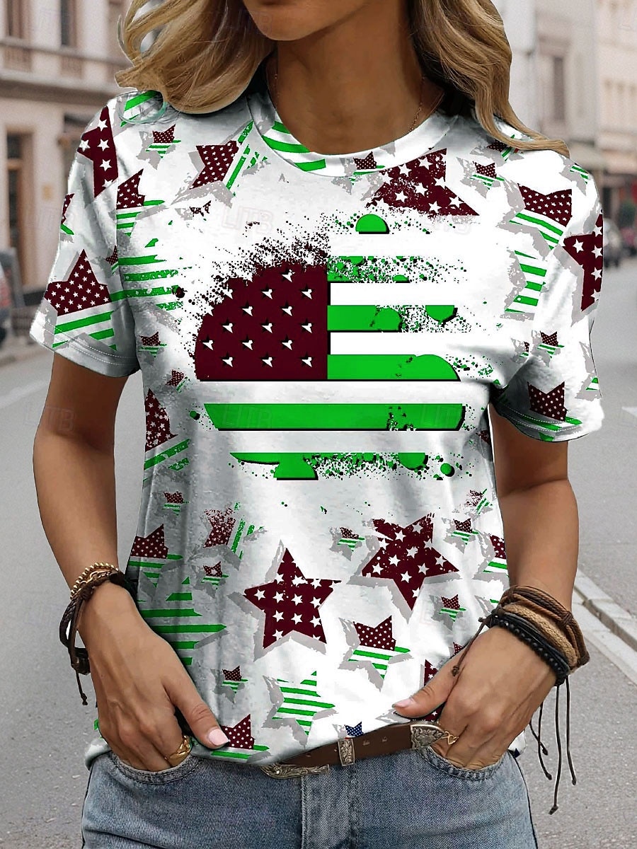 Tricou Patriotic pentru Femei cu Grafic Steag Steag Casual Roșu Alb și Albastru cu Mâneci Scurte Guler Rotund Regulamentar pentru Imprintat Zilnic Roșu Vara 2025 - $19.99 –P5