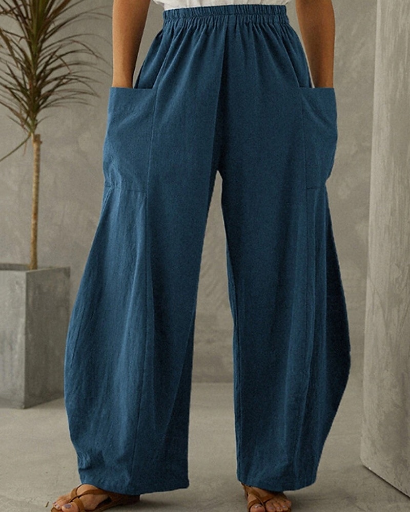 Femmes Pantalon en coton et lin Culottes Jambe Large Jambe large Mode Occasionnel Longueur complète Taille Moyenne Uni Taille Élastique Respirant Confortable Micro-Élastique Rue Tenue quotidienne de 2025 ? $25.99 –P2