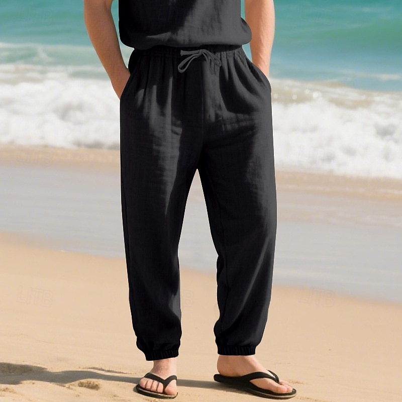 Per uomo Joggers Pantaloni di Lino Pantaloni Pantaloni Estivi Pantaloni da Spiaggia Tasca Coulisse Elastico in vita Semplice Comodità Traspirante Vacanza Quotidiano Ferie Hawaiano Boho Nero Bianco del 2025 a $18.99 –P15