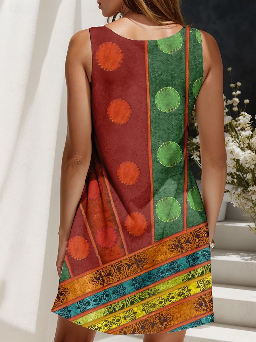 Women's Mini Dress Sundress A Line Dress Summer Dress Vacation Casual Boho Wedding Outdoor Home Regular Fit Floral Graphic Geometric Sleeveless U Neck Red Summer Spring 2025 - $21.99 –P2