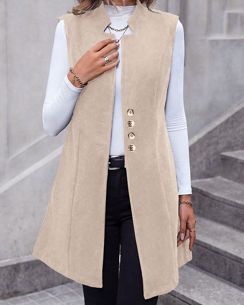 Per donna Gilet Caldo Confortevole Bottoni Moda Semplice Ferie Weekend Monopetto Lungo Scollo a V Vestibilità regolare Senza Maniche Capispalla Nero Rosso Albicocca Autunno Inverno del 2025 a $26.99 –P7