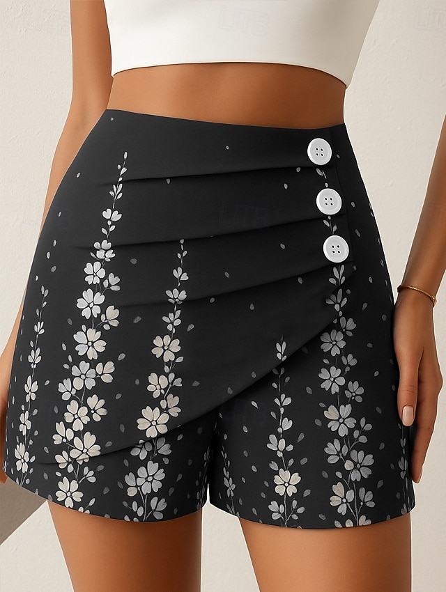 Women's Chinos Shorts Elegant Vacation Vintage Short High Waist Floral Graphic Layered Quick Dry Comfortable Breathable Micro-elastic Daily Outdoor Street Black Navy Blue Purple Green Summer Spring 2026 - $19.99 –P2