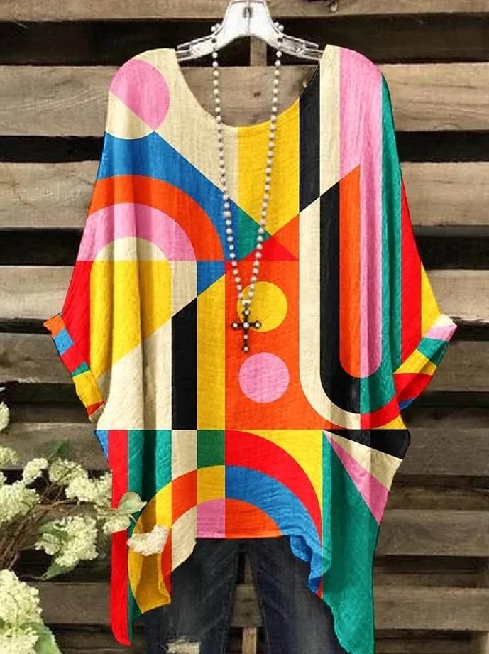 Női Boho ing Grafika Mértani Elegáns Csehország Szüret Rövid ujjú Denevérujj Terített nyak Normál felsők Napi Szabadság Strandruházat Nyomtatott Farmer kék Világosbarna Medence Narancssárga Szivárvány 2025 - $22.99 –P3