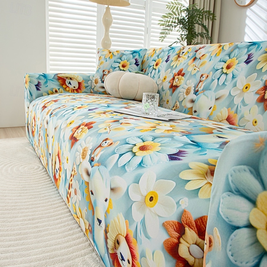 Fundas de sofá con estampados de verano, refrescantes, universales, en forma de L, para chaise longue de 1, 2, 3 o 4 plazas, de seda fría y elástica. 2025 - $84.99 –P7