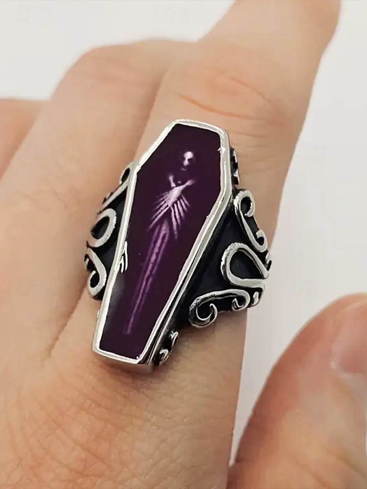 Men’s Gothic Coffin Titanium Steel Ring – Vintage Halloween Party Statement Jewelry with Skeleton Design for Cosplay & Retro Fashion 2025 - $14.99 –P1