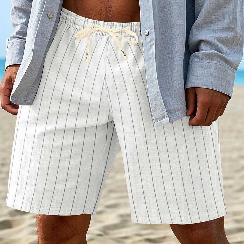Herre Shorts Lin Shorts Sommershorts Strandshorts Snorer Elastisk midje Stripet Komfort Pustende Knelengde Daglig utendørs Strand Ferie Hawaiisk Kakifarget 2026 - $18.99 –P11