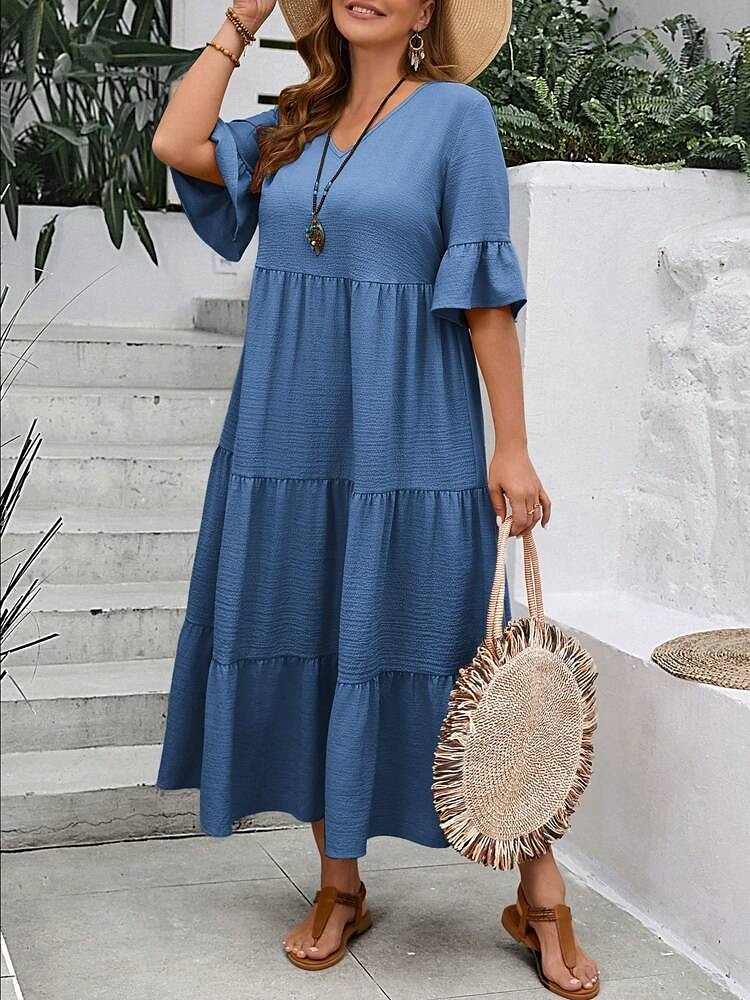 Women's Maxi Dress A Line Dress Vacation Casual Beach Daily Holiday Date Plain Half Sleeve V Neck Navy Black Ivory Yellow Summer 2025 - $39.99 –P13