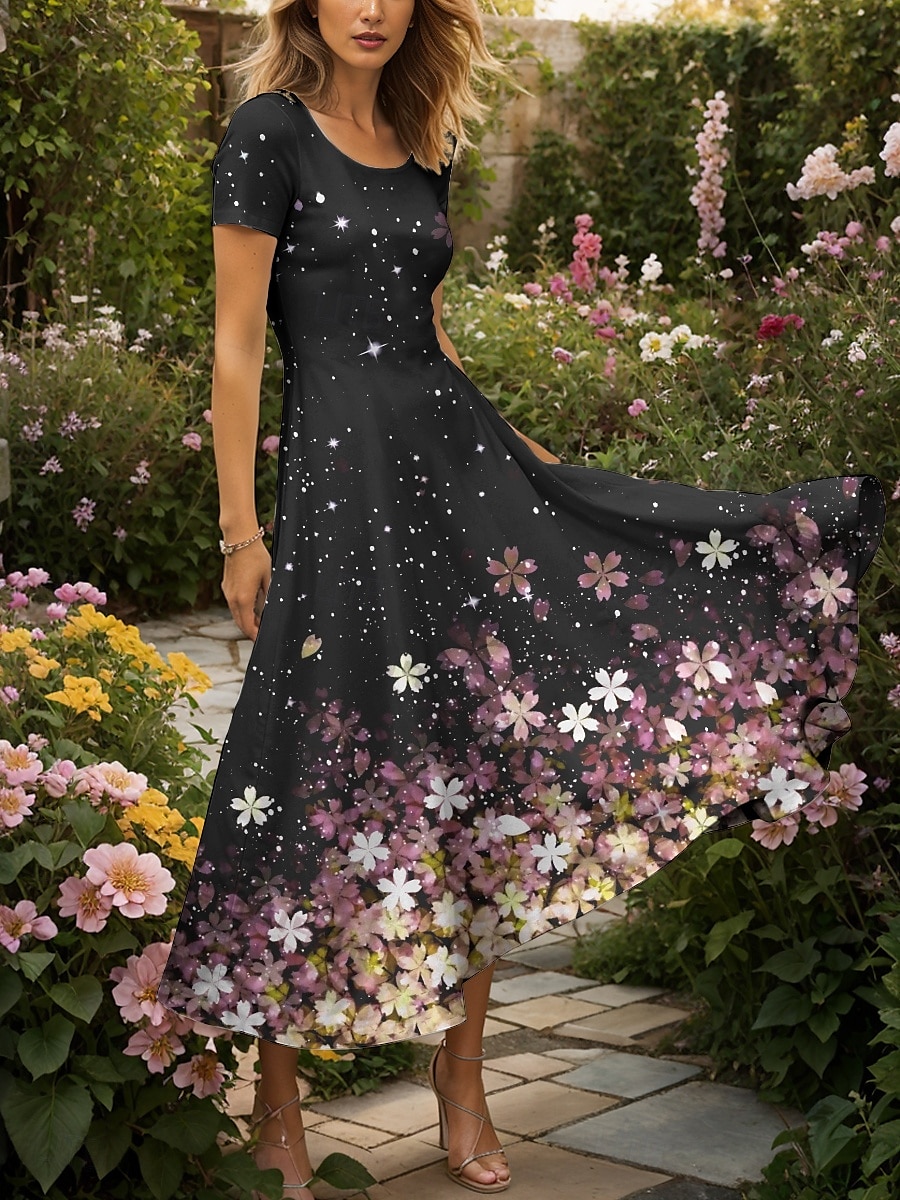 Women's Maxi Dress Knit Dress Casual Dress A Line Dress Summer Dress Elegant Vacation Casual Regular Fit Ombre Floral Graphic Short Sleeve Square Neck Pink Blue Purple Green Summer 2025 - $31.99 –P6