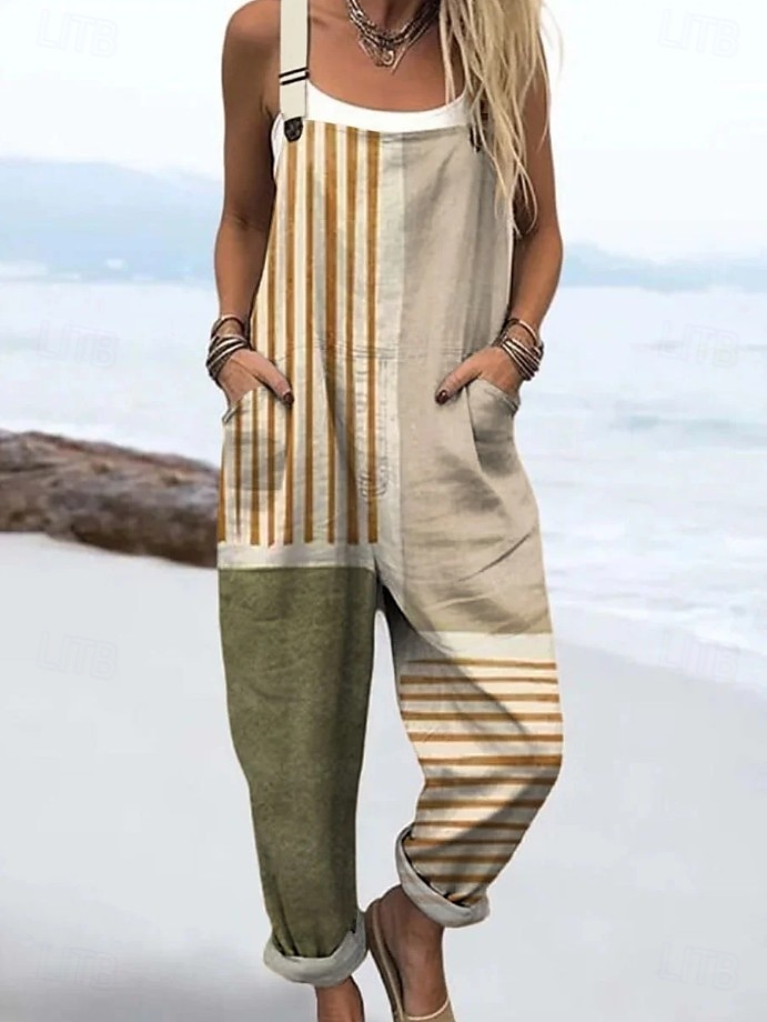 Femmes Combinaison Actif Graphique Sans manches Patchwork Cordon de serrage Vacances Rue Coupe Ample Marron clair Bleu Orange Été de 2025 ? $14.99 –P1