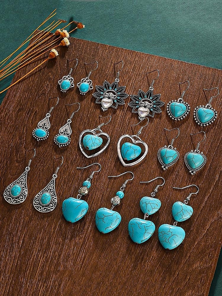 Cercei boho cu inimă turcoaz pentru femei – accente vintage din argint, design cu pietre naturale pentru femei cu spirit liber, ideali pentru festivaluri de muzică, ieșiri casual și cadouri 2026 - $9.99 –P3