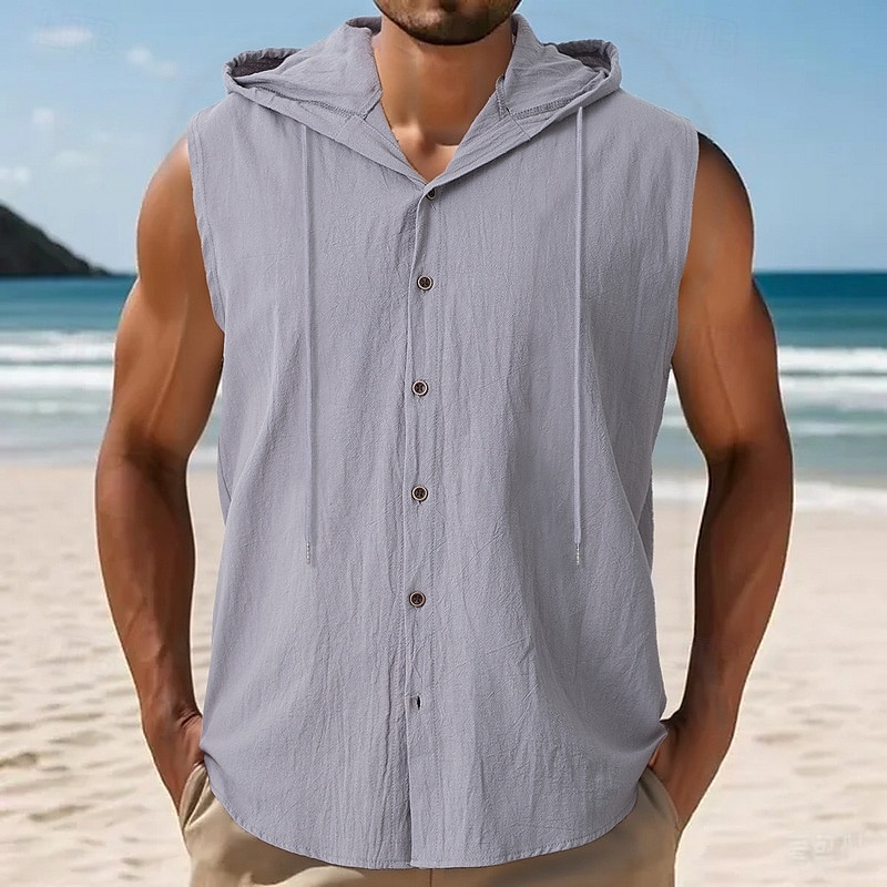 Men's Tank Top Vest Top Undershirt Sleeveless Shirt Sleeveless Hooded Summer Plain Fashion Designer Basic Buttons Vacation Street Going out Black White Yellow Top Tee for Men 2025 - $17.99 –P14