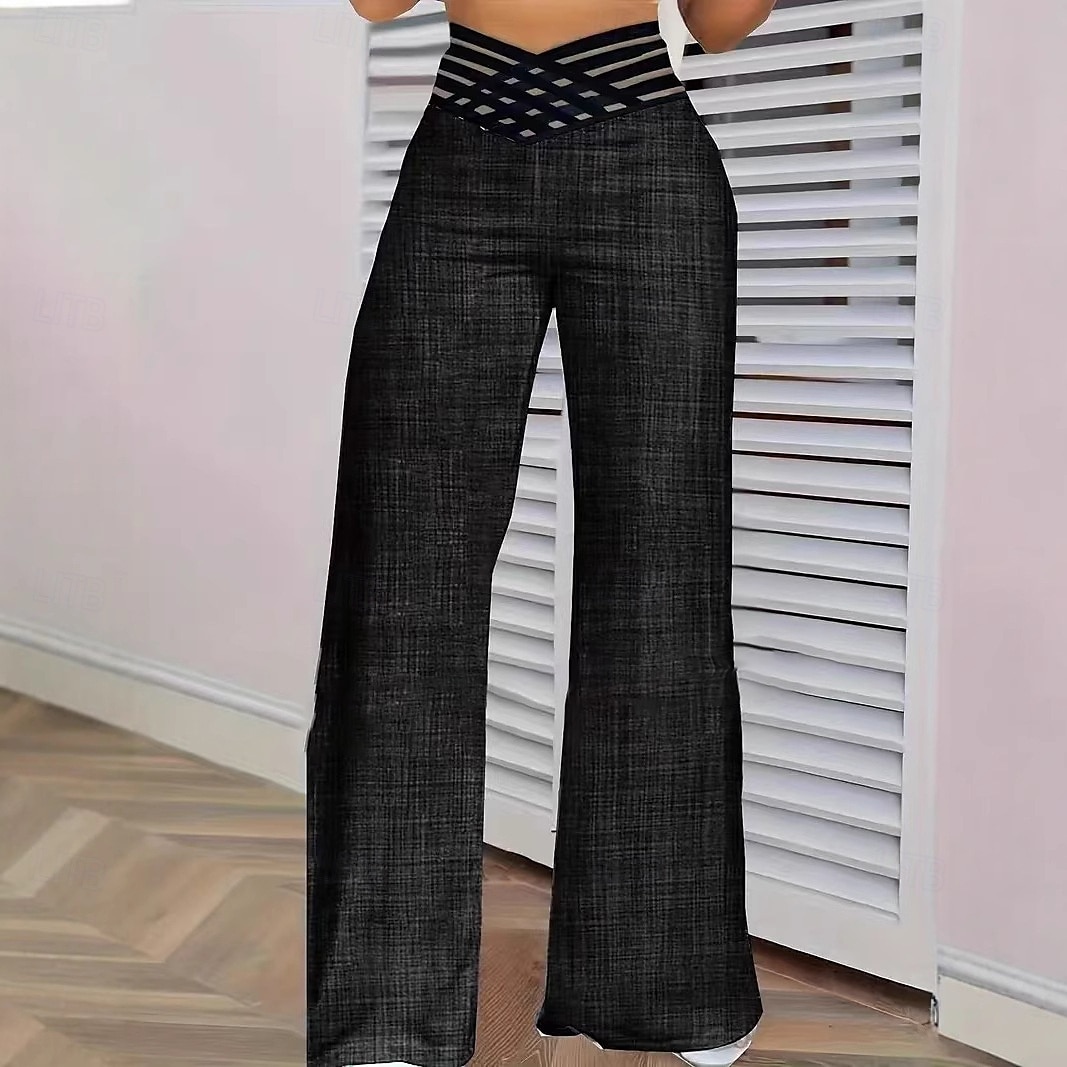 Femmes Culottes Jambe Large Chinos Vacances ancien Style Ethnique Longueur complète Taille haute Couleur Unie Trou Confortable Respirant Doux Micro-Élastique Extérieur Vacances Occasionnel Bleu de 2025 ? $14.99 –P4