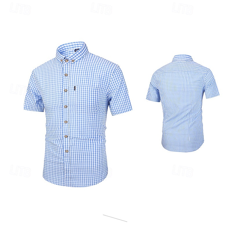 Carnaval Oktoberfest bier Geblokt Patroon Hemd Shirt met korte mouwen Bavarian Duits Alpine Weiden Voor heren Feest Bierfestival Doek in traditionele stijl 2026 - $32.99 –P5
