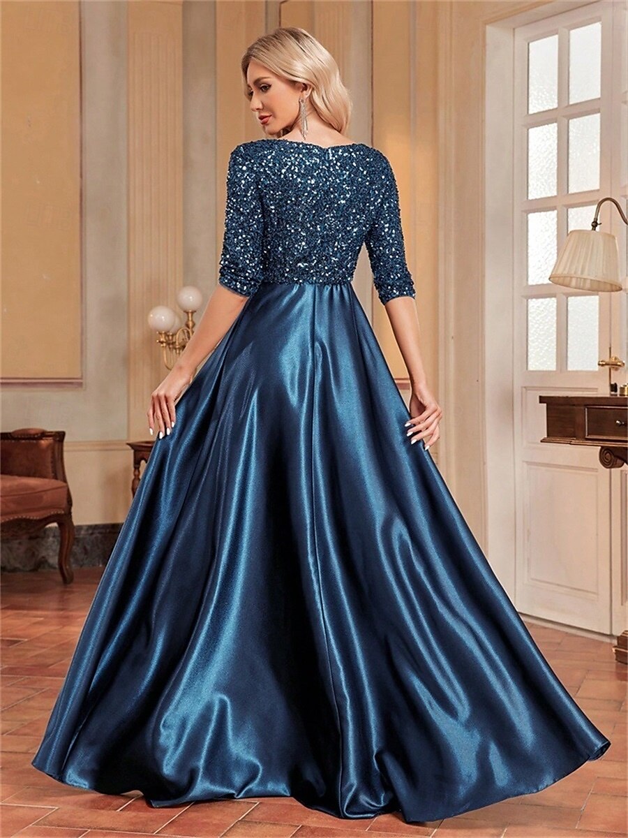A-Line Quinceanera Dresses Elegant Dress Formal Wedding Floor Length Long Sleeve V Neck Polyester with Sequin 2025 - $99.99 –P26