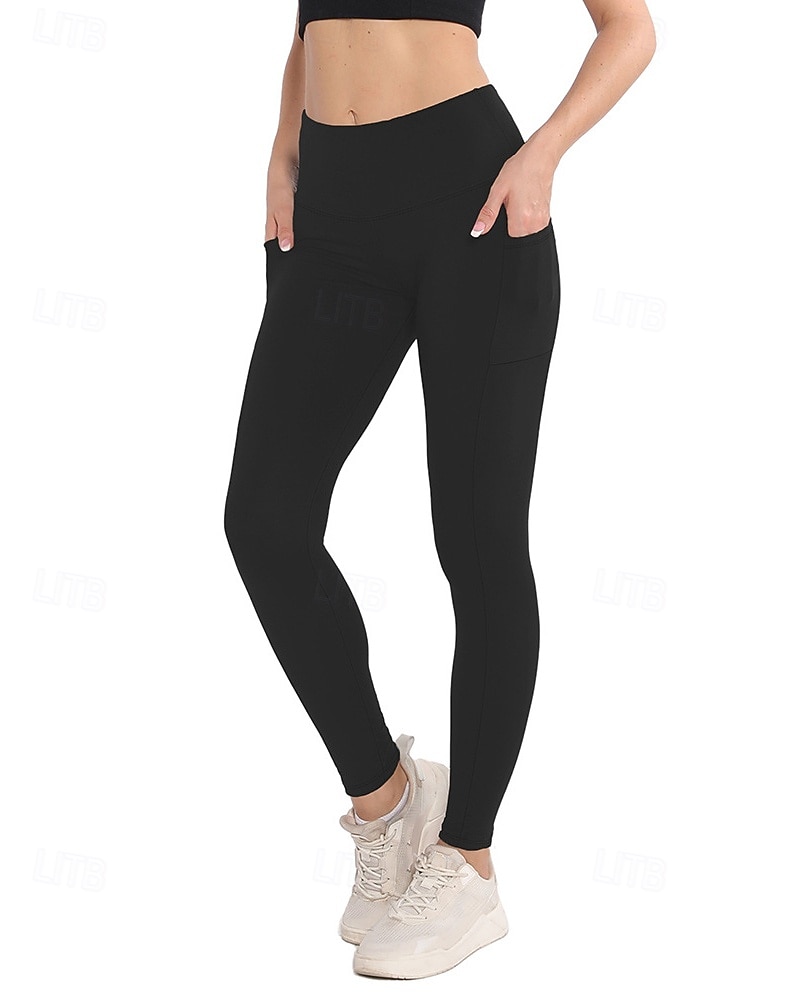 Women's pilates leggings Capri Leggings Sports Pants Pockets Lightweight Pilates Gym Running Pants Solid Color Navy Black Pink Plus Size Sports Activewear Micro-elastic 2026 - $17.49 –P5