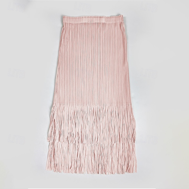 Femmes Ample Élégant ancien Mode Midi Taille Moyenne Jupes Frange à pompons Froncé Élastique Vacances Quotidien Aqua bleu Noir Vert Claire Rose Claire Été Polyester de 2025 ? $62.99 –P2