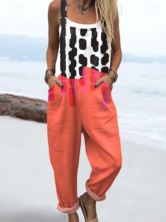 Femmes Combinaison Actif Graphique Sans manches Patchwork Cordon de serrage Vacances Rue Coupe Ample Marron clair Bleu Orange Été de 2025 ? $14.99 –P6