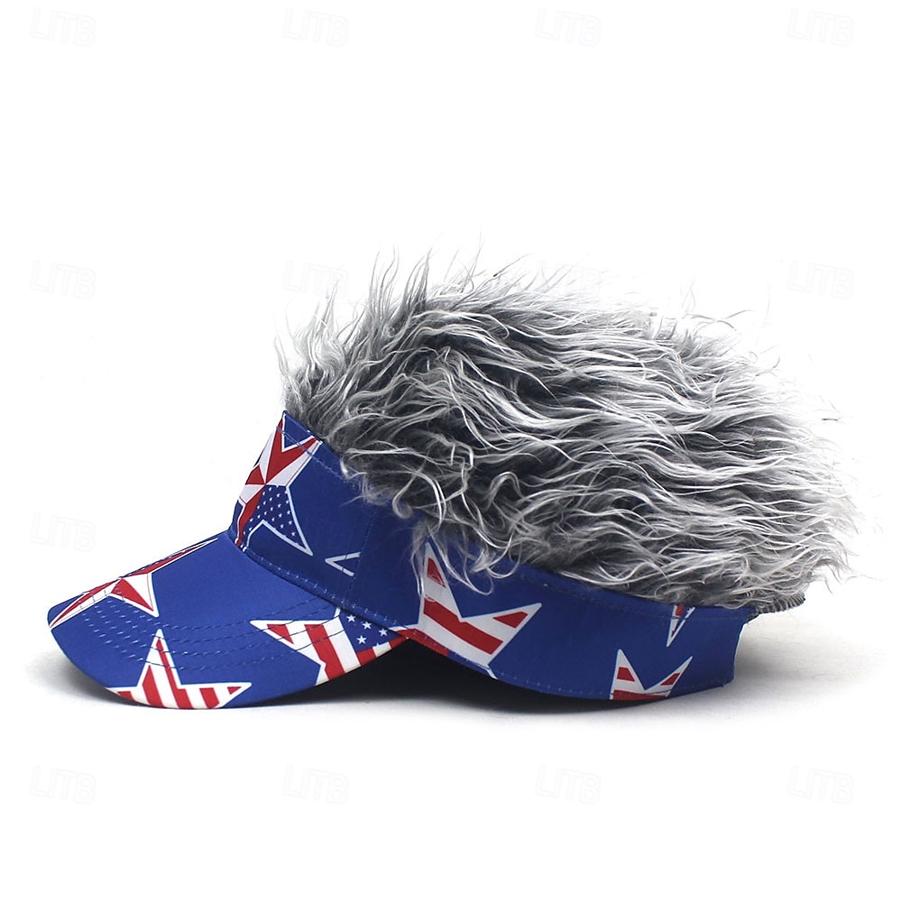 Voor heren Vizierhoed met puntige pruiken Nep haar vizier Pruik Heren Zonnehoed Baseballpet pruik hoed Koffie Grijs Mix van polyester / katoen Afdrukken Modieus Casual Dagelijks Independence Day 2025 - AU $15.99 –P5