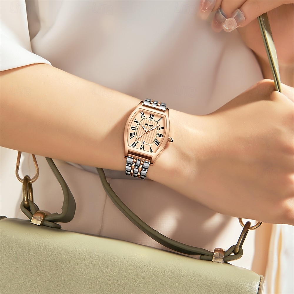 Orologio da donna alla moda con quadrante a botte di vino orologio al quarzo con numeri romani cinturino impermeabile PX7 calendario cinturino in acciaio inossidabile miglior scelta per i regali per del 2026 a $25.99 –P7