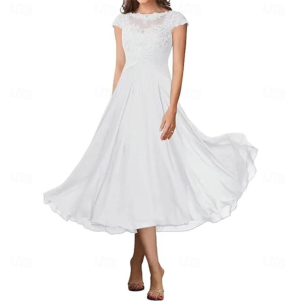 A-Linie Brautmutterkleid Elegant Einfach Rundhalsausschnitt Knöchellänge Chiffon Kurzarm mit Falten Einfarbig 2025 2025 - $119.99 –P9