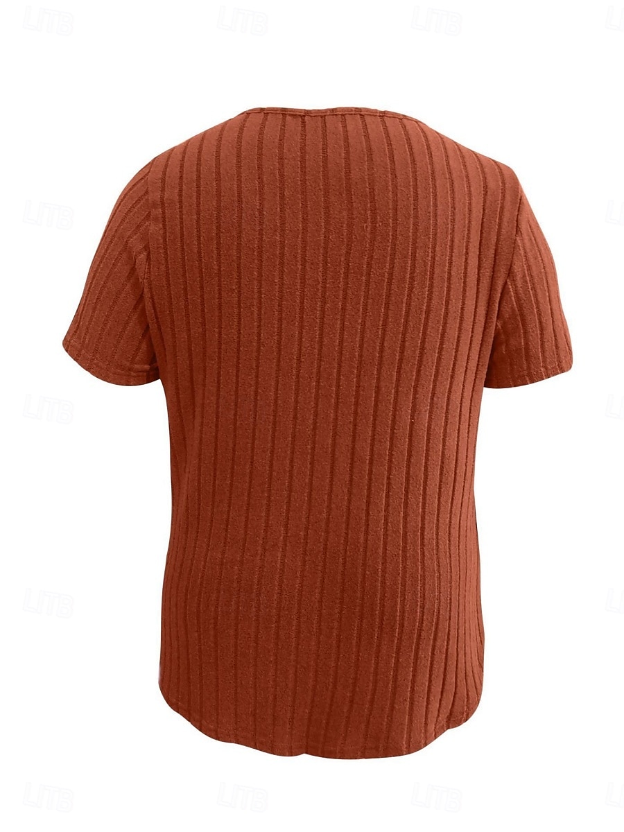 Pentru femei Plus Size Topuri Tricou Culoare solidă Peteci Manșon scurt În V Modă Șic Stradă Casual Zilnic Sfârșit de săptămână Împletit Vară Albastru regal Maro 2025 - $19.99 –P4