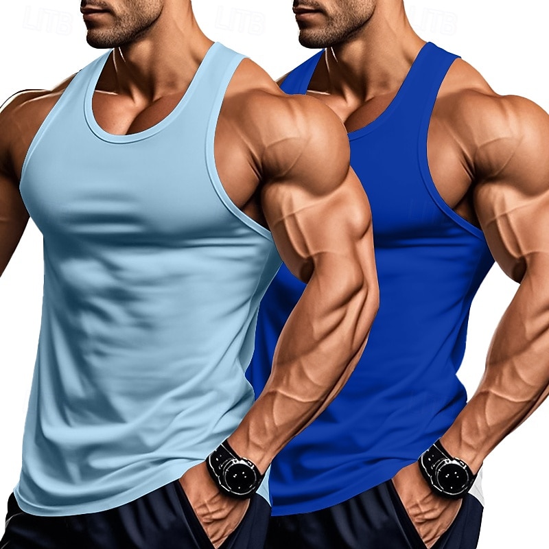 Herren Tank Top Weste Unterhemd Ärmelloses Shirt Ärmellos Rundhalsausschnitt Sommer Einfarbig Einfach Mode Klassisch Bequem 2 Packungen Straße Lässig Sport Blau+Hellblau Weiß + Weiß Grau+Weiß Top 2025 - $15.49 –P7