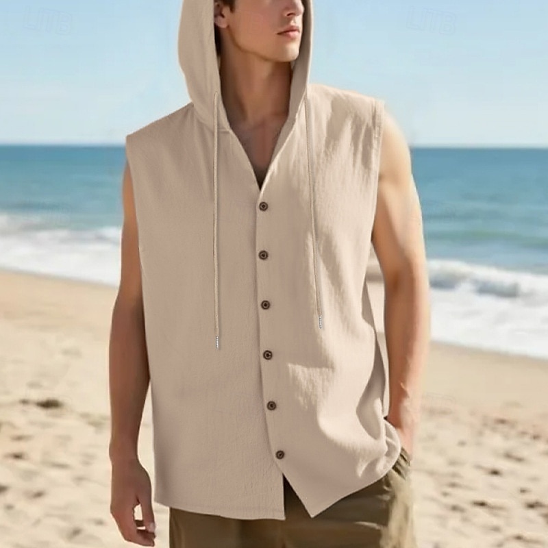 Men's Tank Top Vest Top Undershirt Sleeveless Shirt Sleeveless Hooded Summer Plain Fashion Designer Basic Buttons Vacation Street Going out Black White Yellow Top Tee for Men 2025 - $17.99 –P19