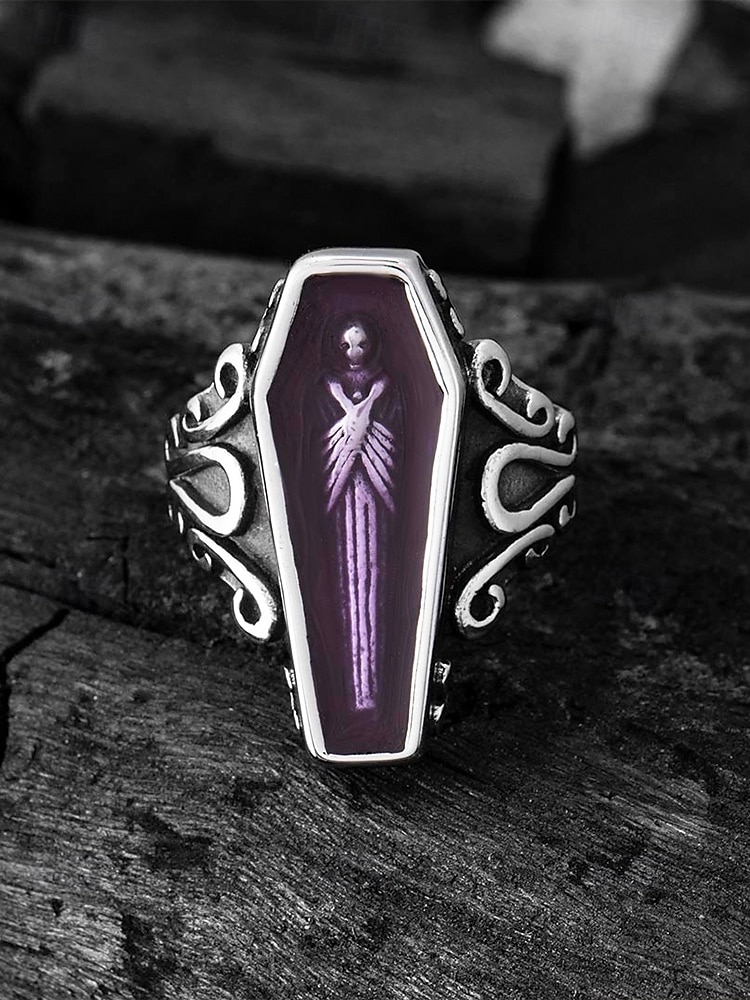 Men’s Gothic Coffin Titanium Steel Ring – Vintage Halloween Party Statement Jewelry with Skeleton Design for Cosplay & Retro Fashion 2025 - $14.99 –P5