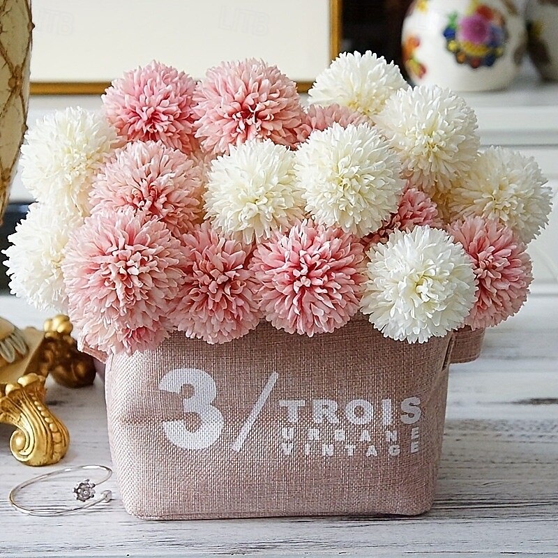 6 bolas de flores artificiales de crisantemo y diente de león para sala de estar, cerámica, decoración de bodas y arreglos florales de imitación. 2025 - $11.49 –P3