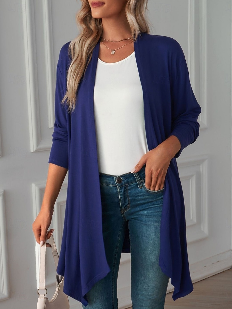 Women's Casual Jacket Breathable Comfortable Oversized Casual Plain Vacation Street Casual Daily Wear Open Front Long Collarless Regular Fit 3/4 Length Sleeve Outerwear White Pink Wine Summer Spring 2025 - $22.99 –P2