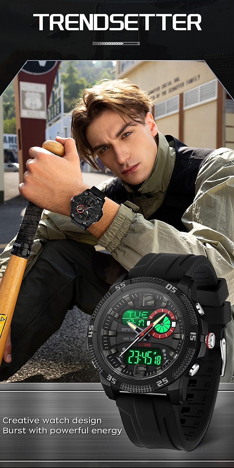 SANDA 3372 Dual Display Men's Watch Chronograph Alarm Clock Sport Multi functional Waterproof LED Electronic Watches 2025 - $26.99 –P3