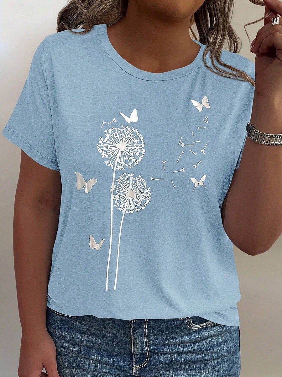 Women's Plus Size Tops T Shirt Floral Striped Print Short Sleeve Crew Neck Casual Daily Polyester Summer White Light Green 2025 - $19.99 –P7