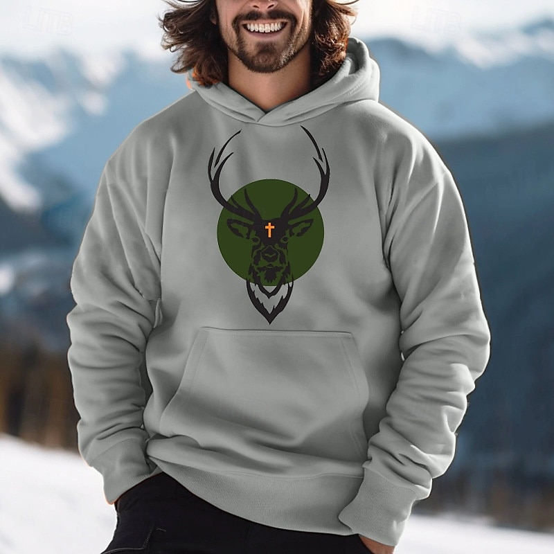 Men's Deer Hoodie Sweatshirt Long Sleeve Sweatshirts Oktoberfest Vintage Retro Festival Autumn-Winter Collection Black Gray Clothing Apparel Designer Graphic Print Normal S M L Sizes Available 2025 - $22.99 –P1
