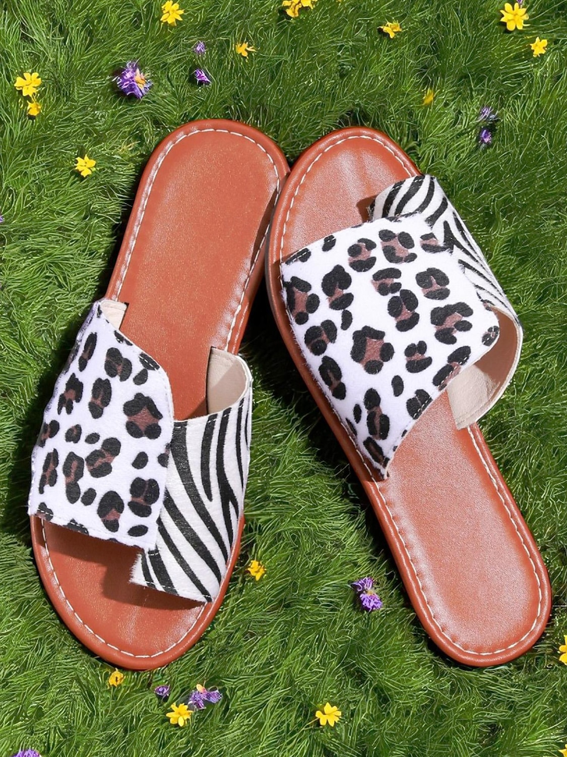 Damen-Sandalen mit Animalprint und Zebra- und Leoparden-Patch-Design für Sommerpicknicks, den Garten und den Urlaub im Resort 2025 - $18.99 –P1