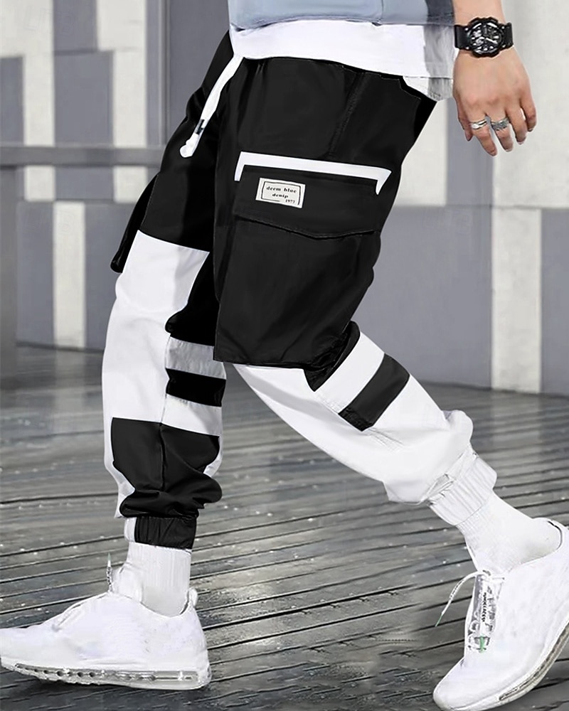 Men's Cargo Pants Trousers Techwear Elastic Waist Drawstring Multi Pocket Color Block Wearable Outdoor Daily Camping & Hiking Fashion Classic Black Blue 2026 - $30.99 –P10
