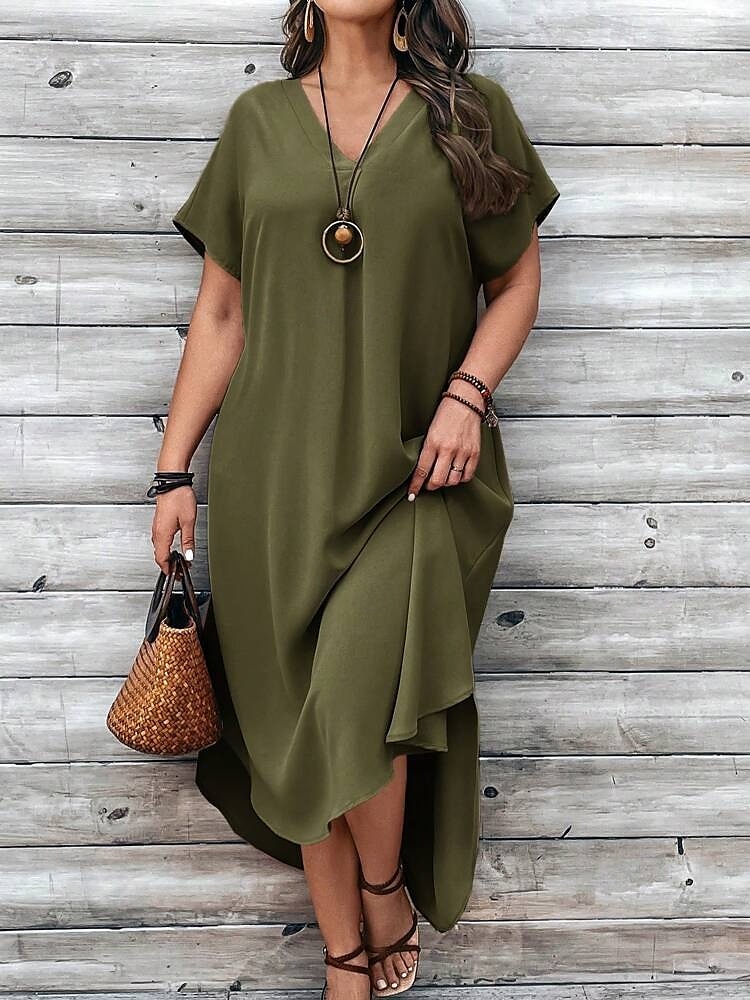 Pentru femei Rochii Midi Rochie A line Casual Zilnic Ieșire Simplu Manșon scurt În V Maro Închis Bleumarin Galben Albastru regal Vară 2025 - $29.99 –P10