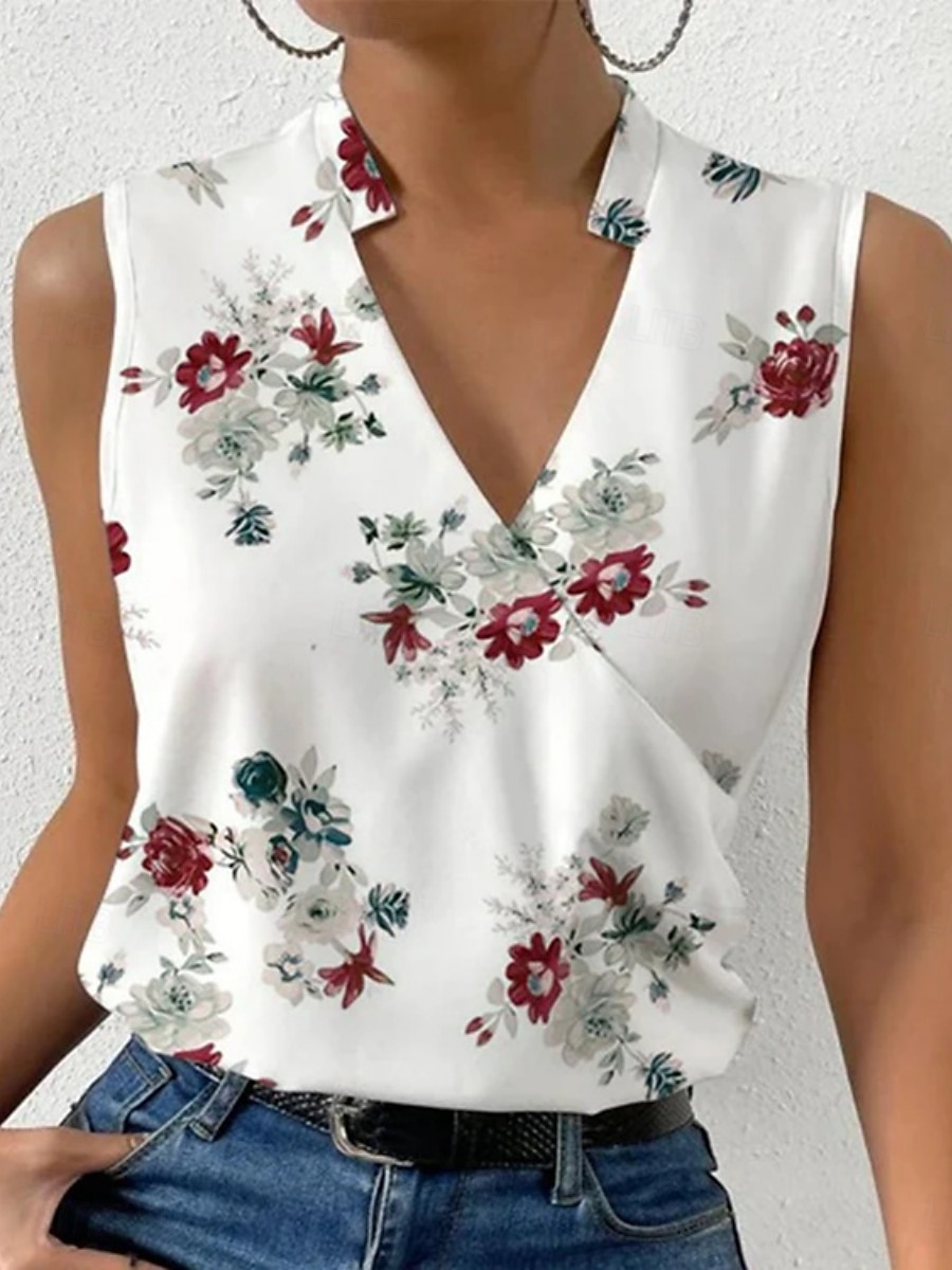 Dam Camisole linne Blommig Stylish Ledigt Ärmlös V-hals Vanliga toppar Dagligen Mönster Rubinrött Blå Grön Grå Sommar 2025 - $18.99 –P3