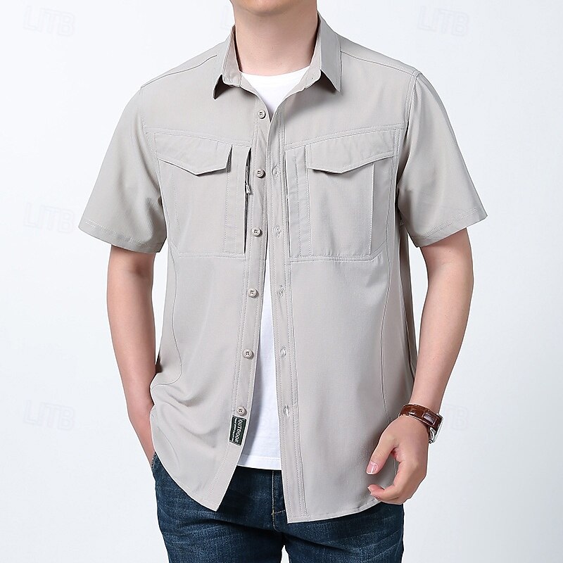 Herren Wanderhemd Wanderspitze Cargo-Shirt Kurzarm Umlegekragen Oberteil Außen Schnelltrocknend Leicht Atmungsaktiv Polyester Schwarz Armeegrün Blau Tennis Golfspiel Laufen 2025 - $39.99 –P1