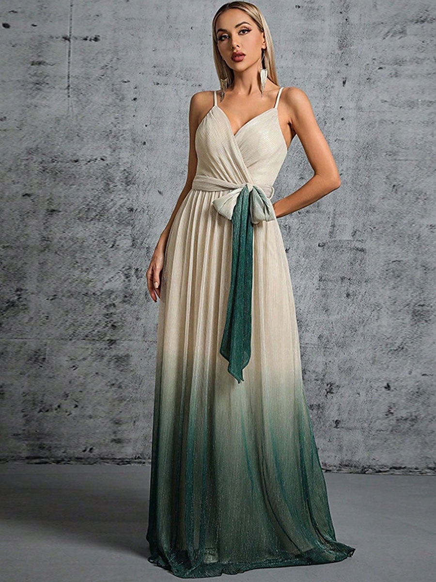 A-Linie Brautjungfernkleid Spaghettiträger ärmellos Elegantes bodenlanges Chiffon mit Gürtel Band 2025 - $109.99 –P5