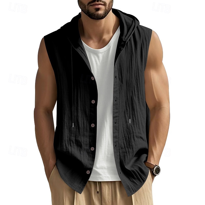 Herren Tank Top Weste Unterhemd Ärmelloses Shirt Ärmellos Mit Kapuze Sommer Einfach Mode Designer Basic Knöpfe Urlaub Straße Ausgehen Schwarz Weiß Gelb Top T-Shirt für Herren 2025 - $17.99 –P17