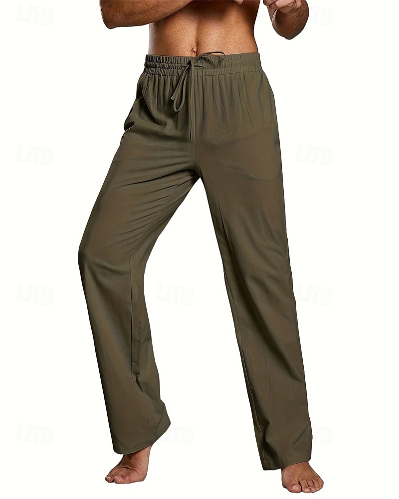 Men's Linen Pants Trousers Summer Pants Beach Pants Pocket Elastic Waist Drawstring Plain Comfort Breathable Vacation Daily Holiday Hawaiian Boho Dark Brown ArmyGreen 2025 - $17.99 –P10