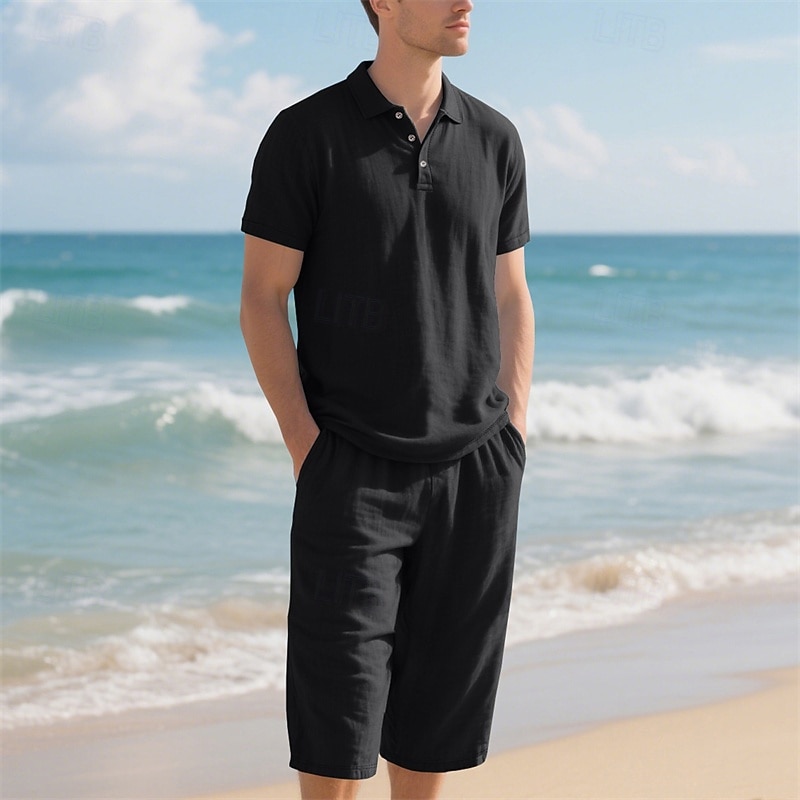 Men's Polo Shirts Golf Shirt Outdoor Daily Wear Lapel Short Sleeve Fashion Hawaiian Plain 2 Piece Summer Regular Fit Black White Navy Blue Khaki Army Green Light Sky Blue Polo Shirts 2026 - $37.99 –P15
