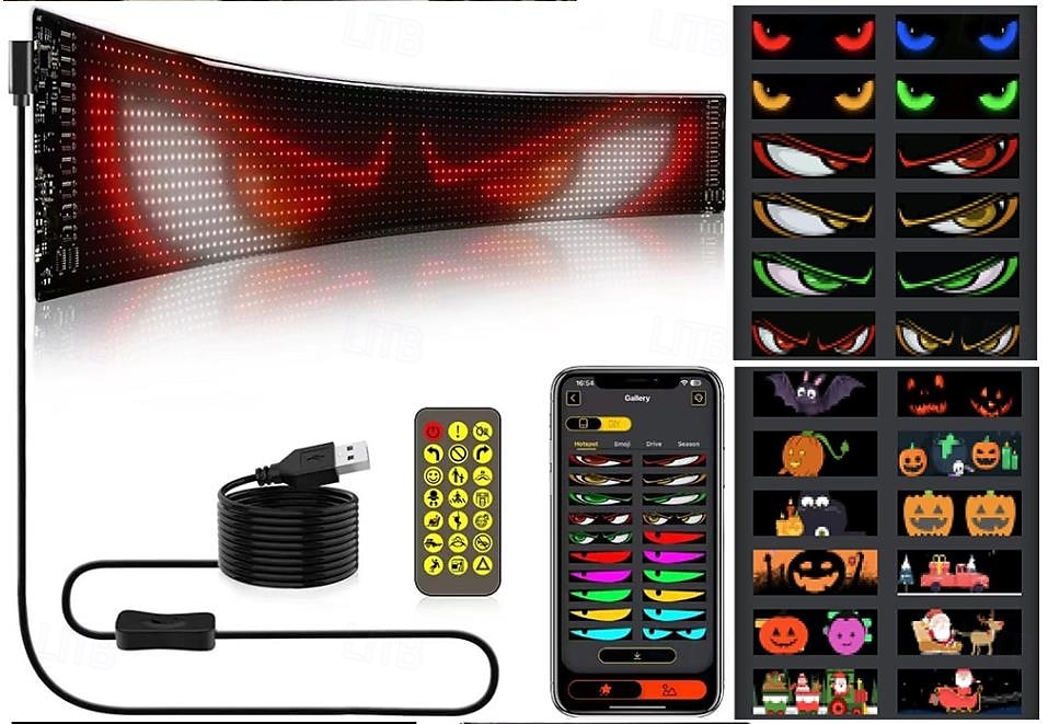 LED Car Sign Ultra Thin Flexible LED Matrix Panel USB 5V Bluetooth Application Control DIY Programmable Scrolling LED Sign for Car Party Wedding Festival,for Halloween Car Accessories 2025 - $47.99 –P1