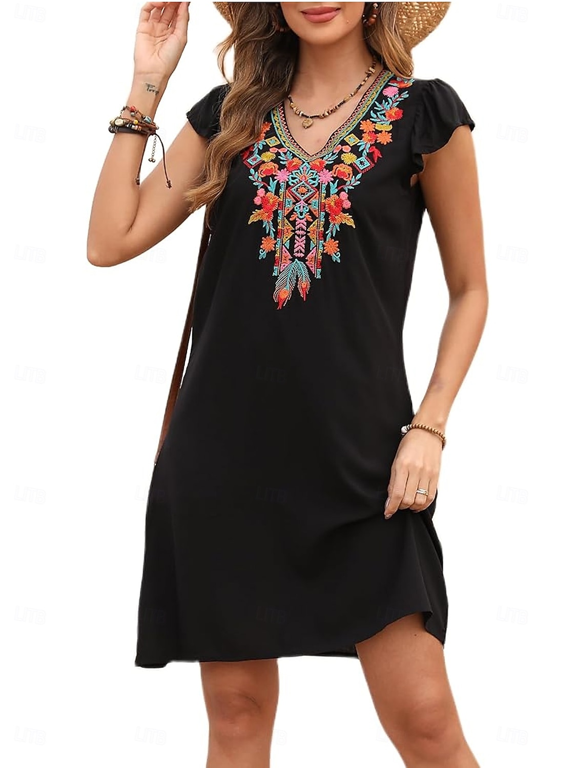 Women's Mini Dress Casual Dress Fashion Modern Elegant Dress Cap Sleeve Wedding Daily Date Regular Fit Floral Embroidery Sleeveless V Neck Black White Orange Summer 2025 - $27.99 –P10