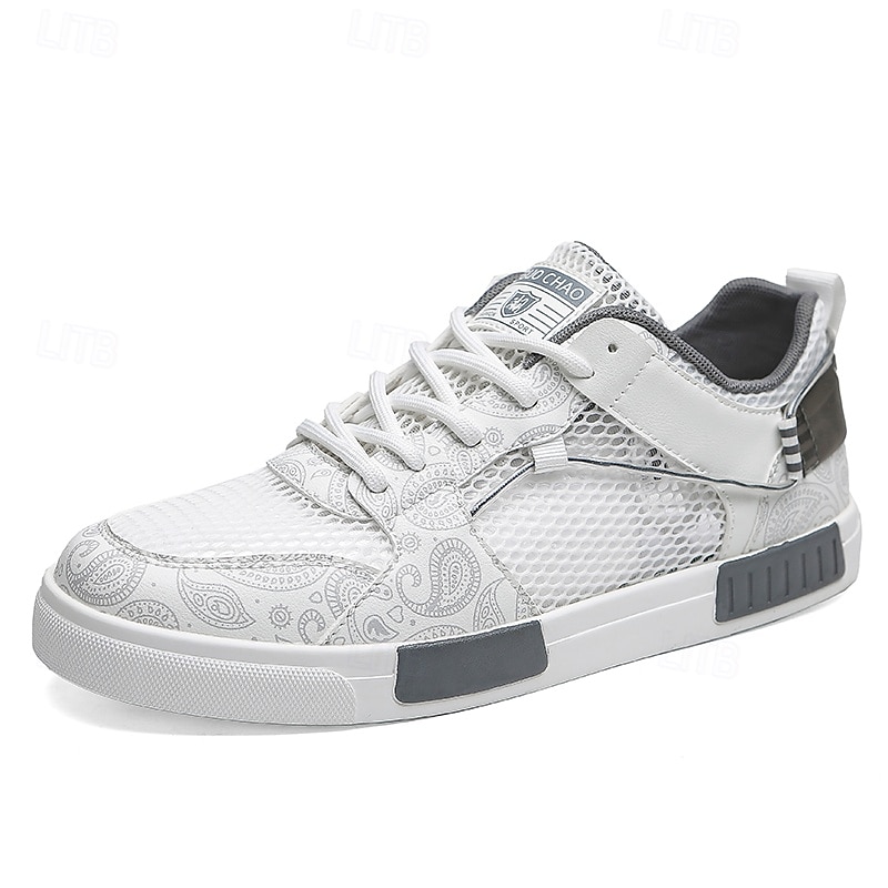 Blauwe en witte sportschoenen voor heren, mesh-bovenwerk met ademend design, stijlvolle vetersluiting, ideaal voor casual sport en dagelijkse activiteiten 2025 - $26.99 –P2
