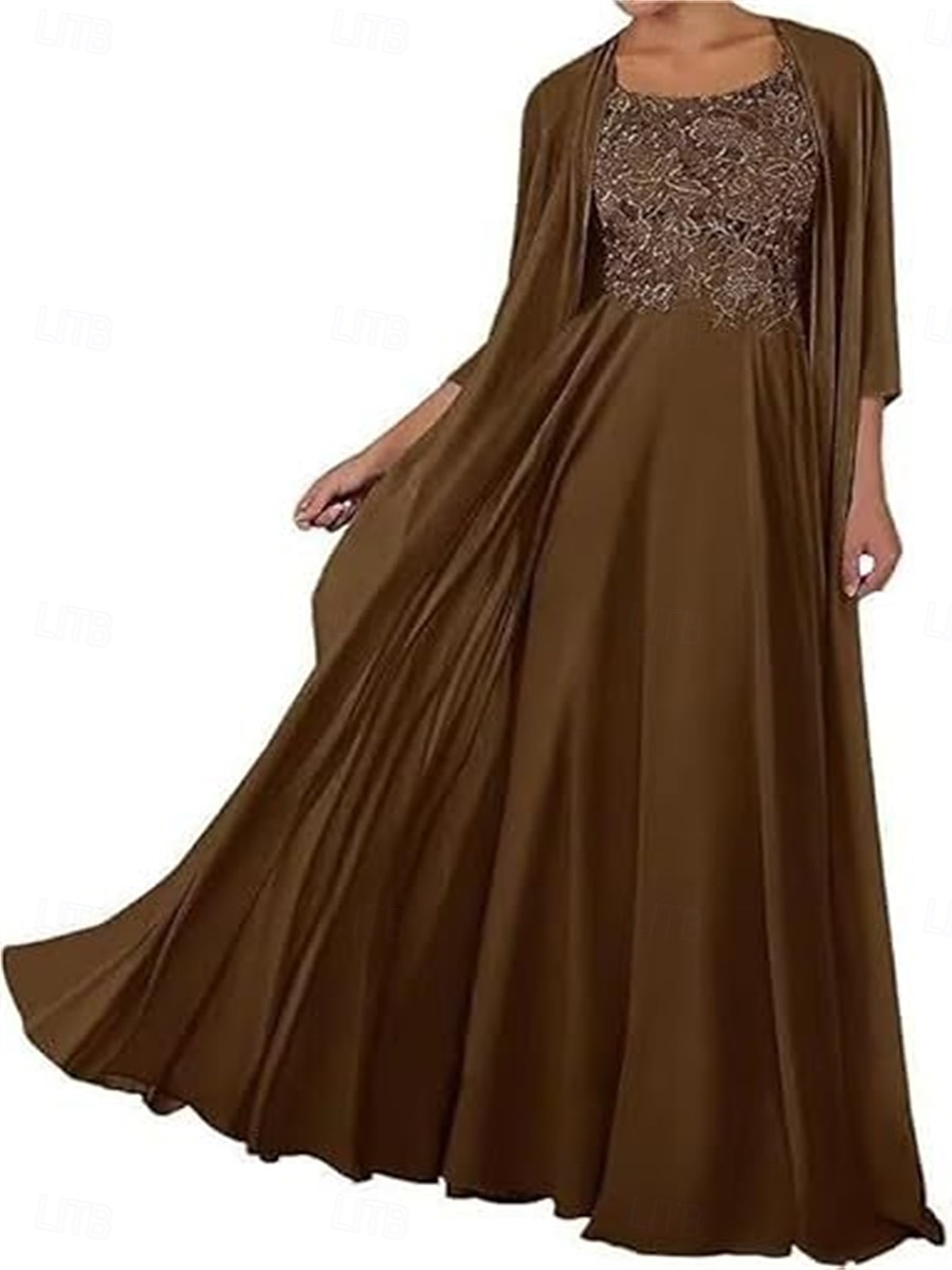 Zweiteilig Kleid-Sets Brautmutterkleid Elegant Einfach Quadrathals Bodenlang Chiffon Ärmellos mit Einfarbig 2025 2025 - $119.99 –P23