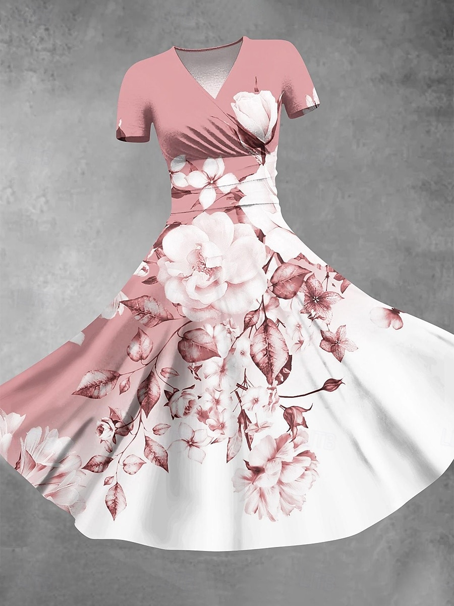 Femmes Robe Midi Robe d'été Robe ajustée et évasée Fête Occasionnel Quotidien Fête Coupe régulière Graphique Abstrait Manche Courte Col en V Rose Claire Bleu Vert Été de 2025 ? $27.99 –P3