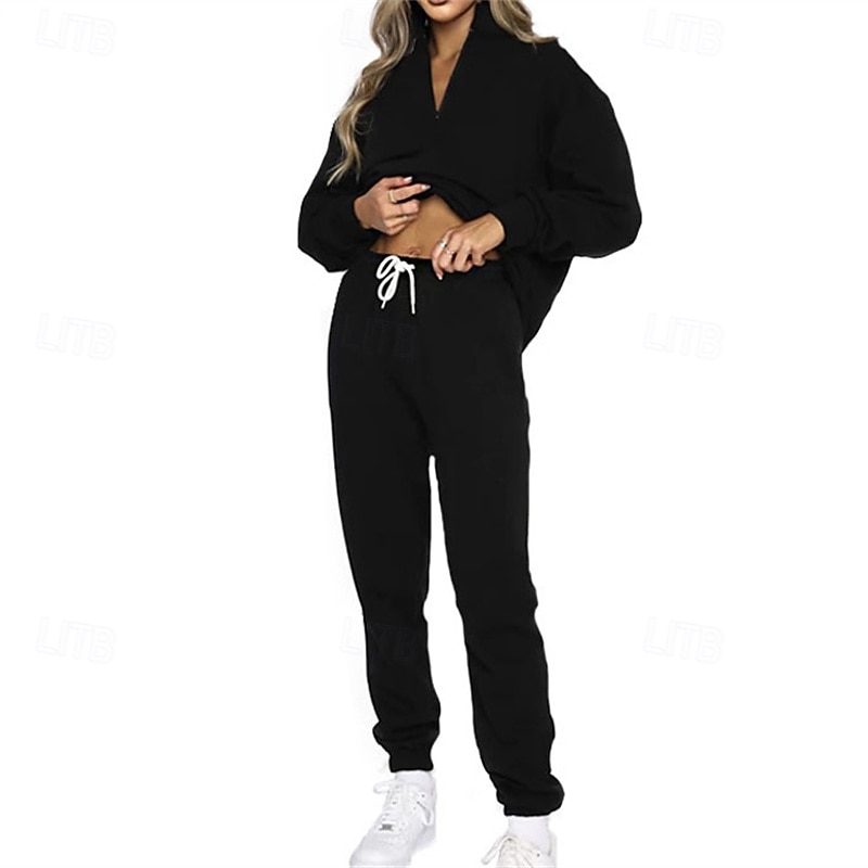 Mujer Tracksuit Pantalones Deportivo Sudadera tipo jersey Correa Bolsillo con cremallera Color sólido Trajes de Yoga Otoño Negro Azul cielo Gimnasio Rutina de ejercicio Deportes Resistente al Viento 2025 - $40.99 –P2