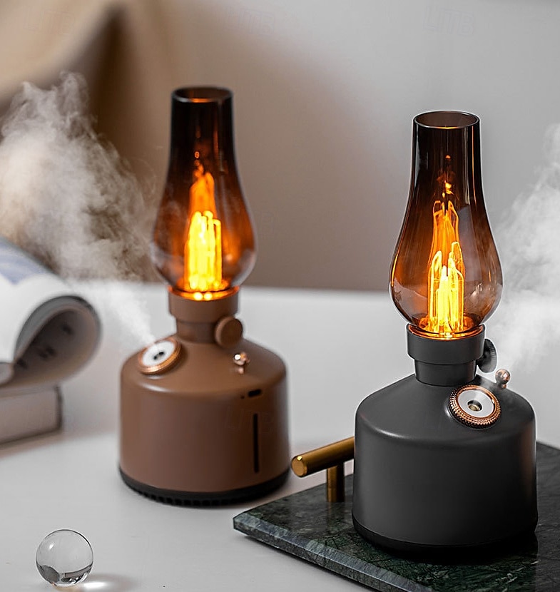 1 umidificatore vintage a lampada a cherosene, capacità 260 ml, silenzioso, con 2 impostazioni di nebulizzazione, luce notturna con oscuramento continuo per la camera da letto di casa del 2025 a $27.99 –P10