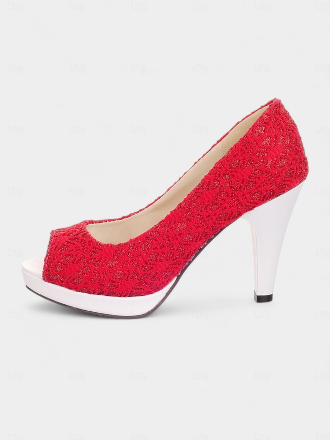női, 1950-es évekbeli, krémszínű, csipkés, peep toe magassarkú cipő rózsaszín platformmal – elegáns retró stílusú participők esküvőkre, bálokra és hivatalos eseményekre 2025 - $42.99 –P7